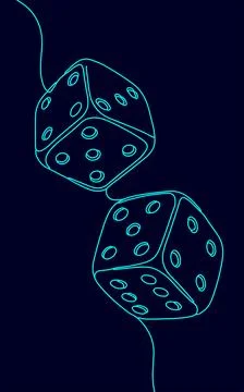 Two dice one line drawing. Continuous line cubes chance risk gambling art Stock Illustration