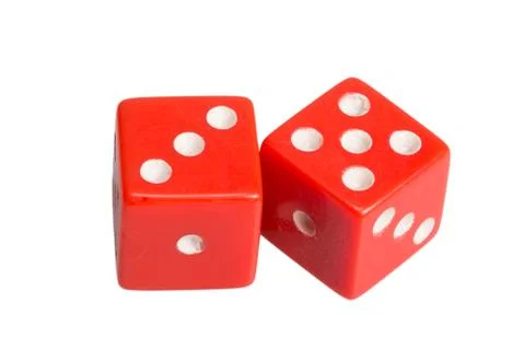 Two dice showing three and five Stock Photos