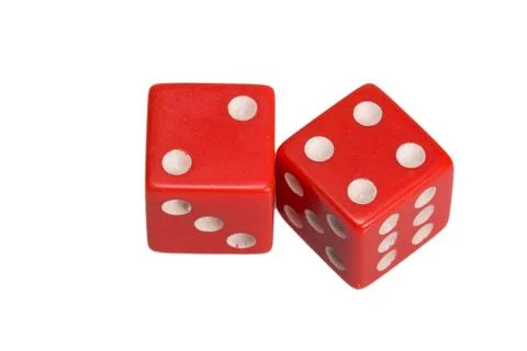 Two dice showing two and four Stock Photos