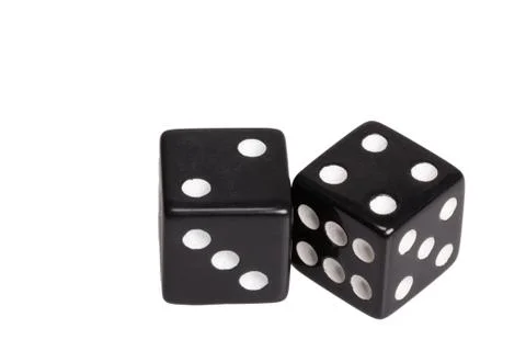 Two dice showing two and four Stock Photos