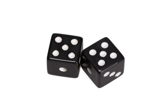 Two dice showing two five Stock Photos