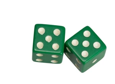 Two dice showing two five Stock Photos