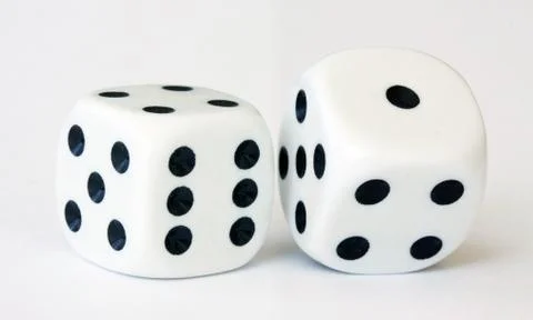Two dice on white background - close up macro stock photography Stock Photos