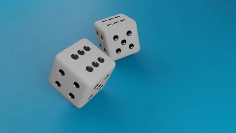 Two dices falling to blue table. 3D rendering footage. Stock Footage 164770592
