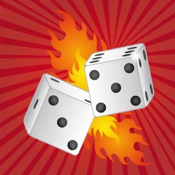 Two dices with fire over red background vector illustration Stock Illustration