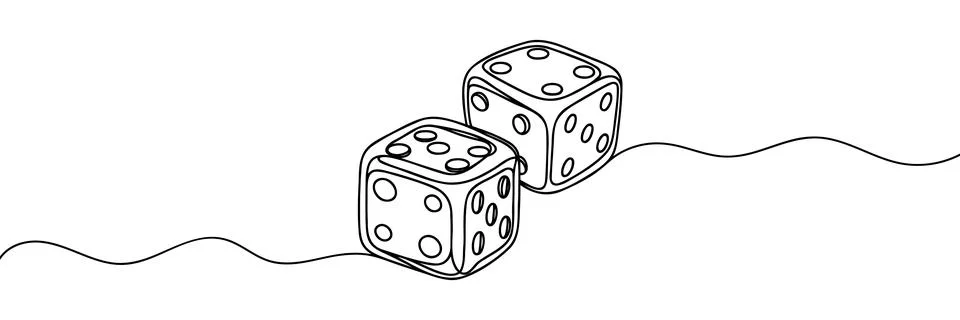 Two dices one line vector illustration. Continuous contour drawing of game .. Stock Illustration