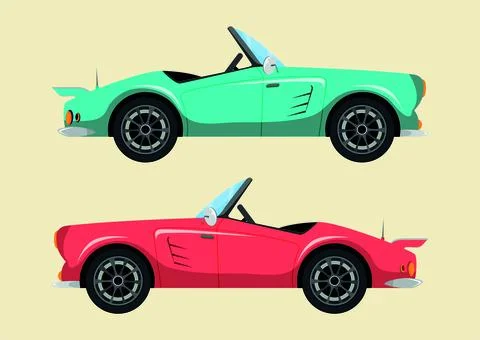 Two different colors of classic old car in a flat style.Vector illustration 스톡 일러스트