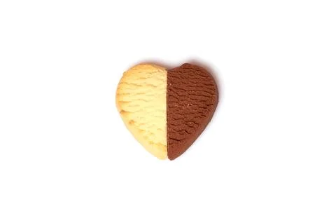 Two different halves of lemon and chocolate cookies in the shape of a heart Stock Photos