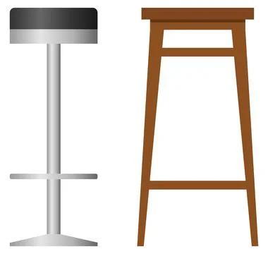 Two different high bar stools wooden and metal style isolated on white vector Stockillustratie