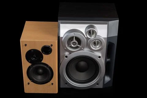 Two different home loudspeaker systems on a black background 写真素材