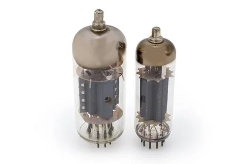 Two different old electronic vacuum tubes on a white background Stock Photos