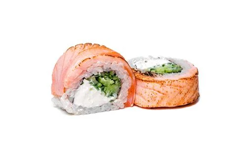 Two different philadelphia rolls isolated on white Photos