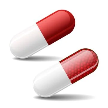 Two different pills capsule on white background. Vector. Stock Illustration