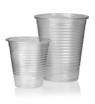 Two different plastic cups vertically Stock-Fotos
