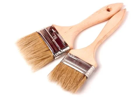 Two different size paint brushes isolated on white background Foto stock