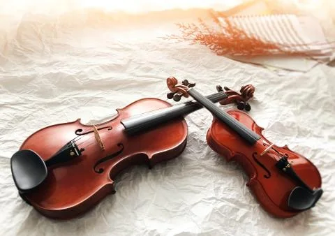 Two different size of violins put on background Stock Photos