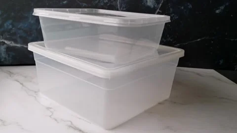 Two Different Sizes of Plastic Storage Container Stock Footage 240903062