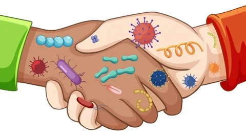 Two different skin tone hands shaking showing spread of germs and viruses cli Stock Footage 332826752