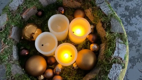 Two digital electric candles in advent wreath Stock Footage 123230079