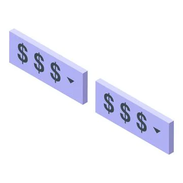 Two digital rectangles showing dollar sign decrease trend with downward arrow Stock Illustration