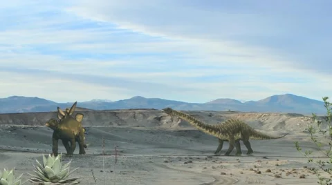 Two dinosaurs walking on landscape Stock Footage 55693232