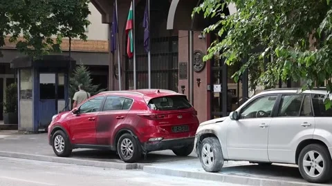 Two diplomatic vehicles set on fire outside Bulgarian Embassy in Skopje, Skopie, Stock Footage 337587537