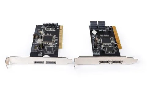 Two disk array controller cards for PC on white background Stock Photos