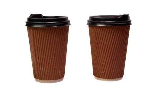 Two disposable paper cups with a lid for coffee or tea on a white background Stock Photos