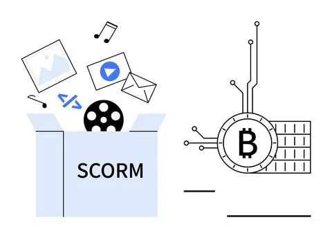 Two distinct elements involving digital innovation. A box labeled SCORM with  Stock Illustration