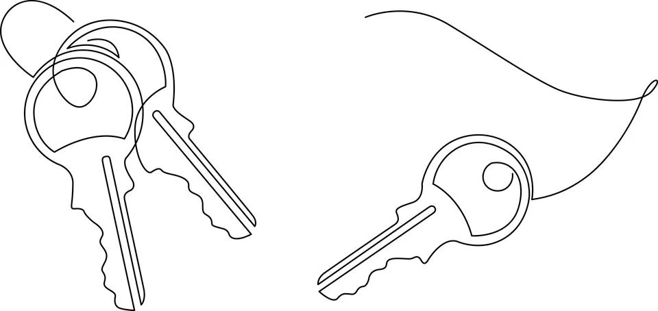 Two distinct keys illustrated with simple line art and a keyhole depiction .. Illustrazione stock