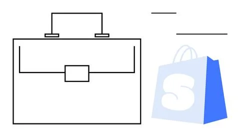 Two Distinct Objects Briefcase and Shopping Bag in Minimalist Design Stock Illustration