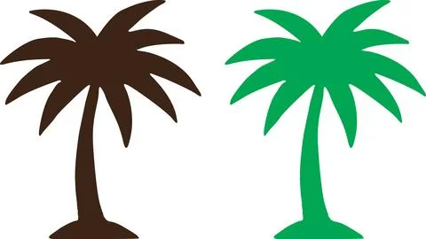 Two distinct palm tree silhouettes one dark brown and one vibrant green on .. Stock Illustration