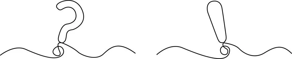 Two distinct symbols, question mark and exclamation mark, on a winding path.. Illustrazione stock
