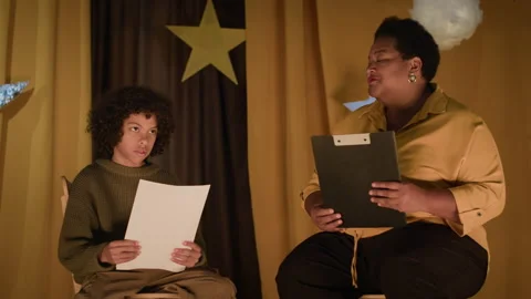 Two Diverse Actors Practicing Their Lines Stock Footage 303058055