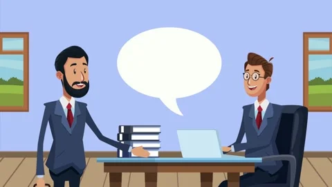 Two diverse businessmen discussing work in office animated motion graphics,.. Video stock 339047506