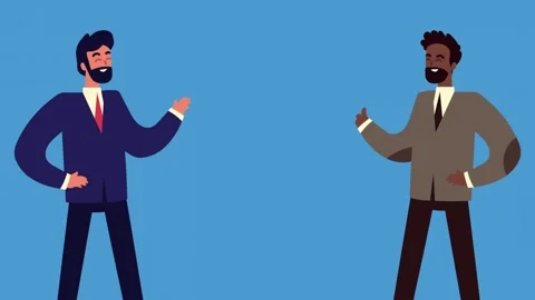 Two diverse businessmen dynamic motion discussing business over blue backgr.. Vídeos de archivo 333608224