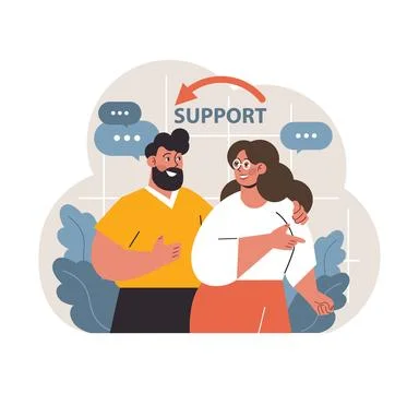 Two diverse colleagues share a supportive moment. Flat vector illustration 스톡 일러스트