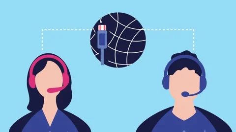 Two diverse customer service representatives with headsets illustrate globa.. Stock Footage 339210728