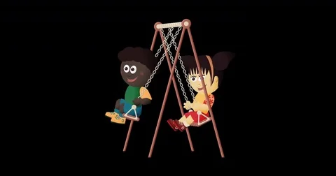 Two diverse kids on a Swing collage Stock Footage 84706432