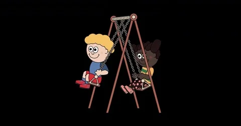Two diverse kids on a Swing Stock Footage 84618978