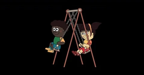 Two diverse kids on a Swing Stock Footage 84619949