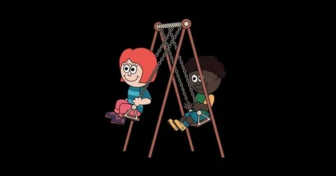 Two diverse kids on a Swing Stock Footage 84621121