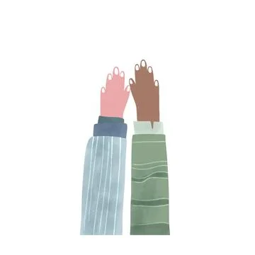 Two diverse raised hands Ilustración de archivo