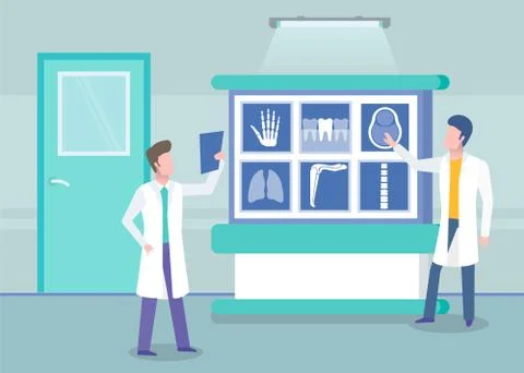 Two doctors analyzing results of magnetic resonance imaging, radiologists Stock-Illustration