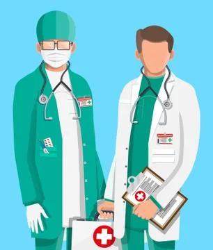 Two doctors in coat with stethoscope and case Stock Illustration