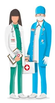 Two doctors in coat with stethoscope and case Illustrazione stock