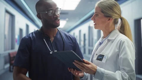 Two Doctors Discussing Using Digital Tablet Stock Footage 260688751