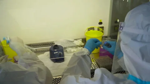 Two doctors doing tests on coronavirus ( covid19 ) in laboratory Stock Footage 158515786