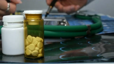 Two doctors examine x-rays on the table Video stock 88295499