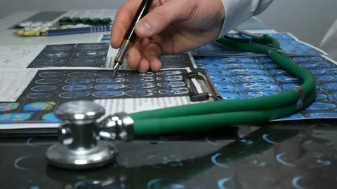 Two doctors examine the X-rays of the brain Video stock 88295767